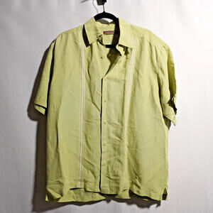 Cubavera Lime‎ Green Button Up Shirt Mens L Camp Classic Retro Vacation Island